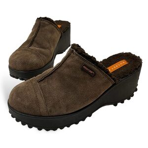 Like New Brown Suede and Sherpa Platform Clogs